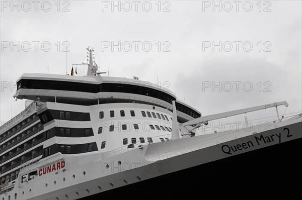 View of the wheelhouse and the bow of the Queen Mary 2 of the Cunard Line, Hamburg, Hanseatic City of Hamburg, Germany, Europe