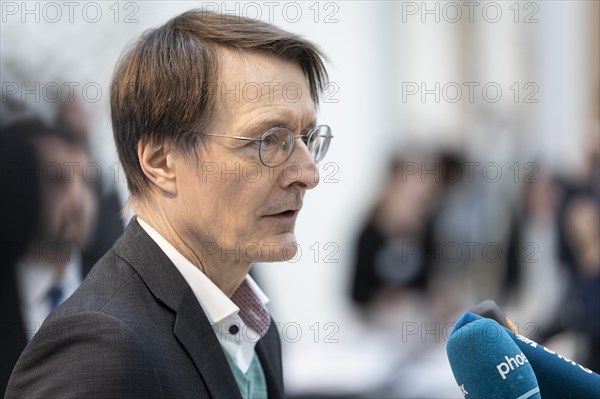 Karl Lauterbach (SPD), Federal Minister of Health, recorded during talks on the key points of the Nursing Competence Act, with nursing care associations, at the Federal Ministry of Health in Berlin, 20 March 2024