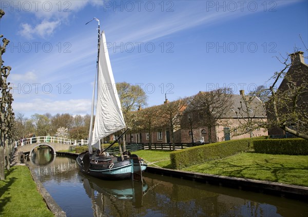 Sailing barge on town canal, Zuiderzee museum, Enkhuizen, Netherlands