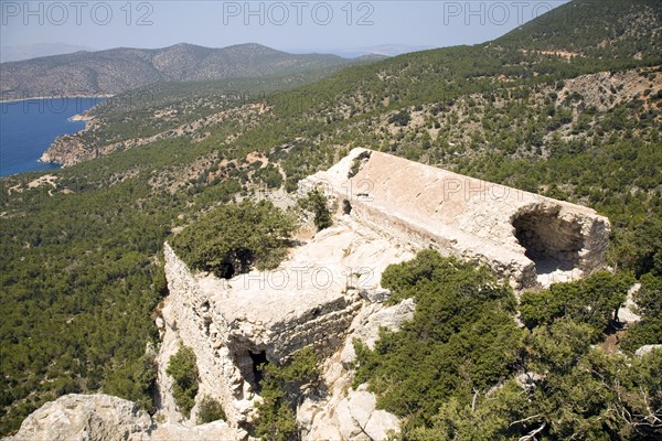 Stone vaulted church ruins, Kastrou Monolithos, Rhodes, Greece, Europe