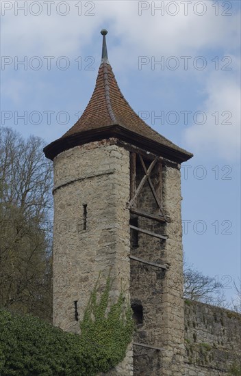 Historical executioner's tower, Schwaebisch Hall, Middle Ages, historical, tower, Kocher valley, Kocher, Hohenlohe, Heilbronn-Franken, Baden-Wuerttemberg, Germany, Europe