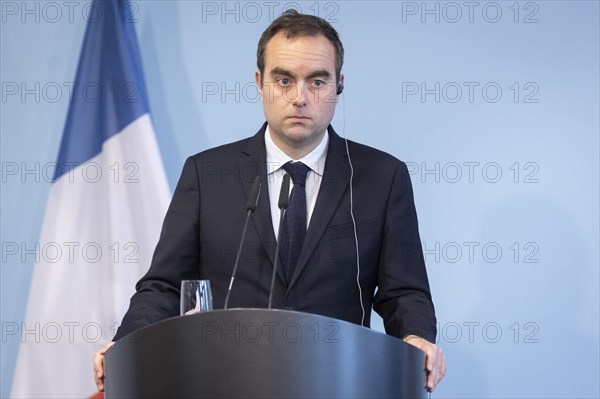 Sebastien Lecornu, French Minister of Defence, recorded during a press statement in Berlin, 22.03.2024