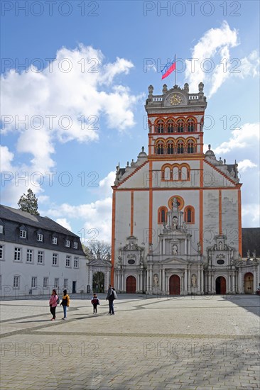 Forecourt with Romanesque St Matthias Church and Benedictine Abbey, People, Trier, Rhineland-Palatinate, Germany, Europe