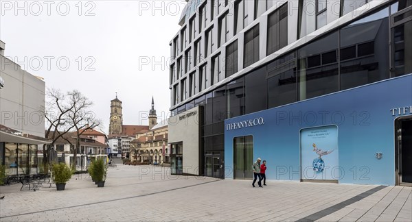 Dorotheen-Quartier, city view with collegiate church, Stuttgart, Baden-Wuerttemberg, Germany, Europe