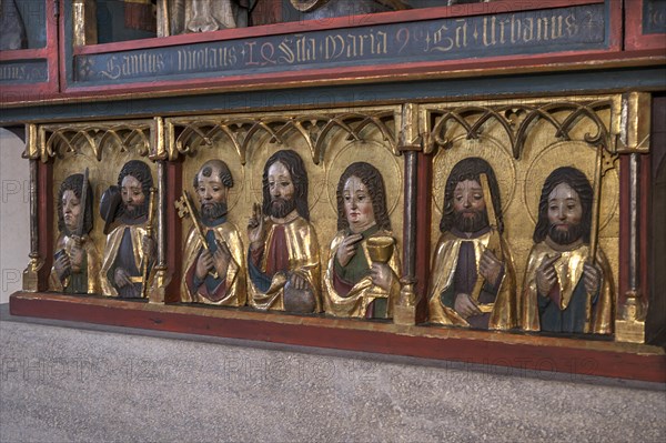 Predella, altarpiece with Christ and his six apostles, St Clare's Church, Koenigstrasse 66, Nuremberg, Middle Franconia, Bavaria, Germany, Europe