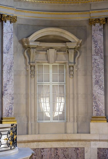 Interior view, historic staircase and window in the foyer, Bode Museum, Berlin, Germany, Europe