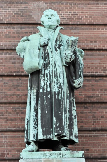 Detailed view of the Martin Luther statue with visible patina, Hamburg, Hanseatic City of Hamburg, Germany, Europe