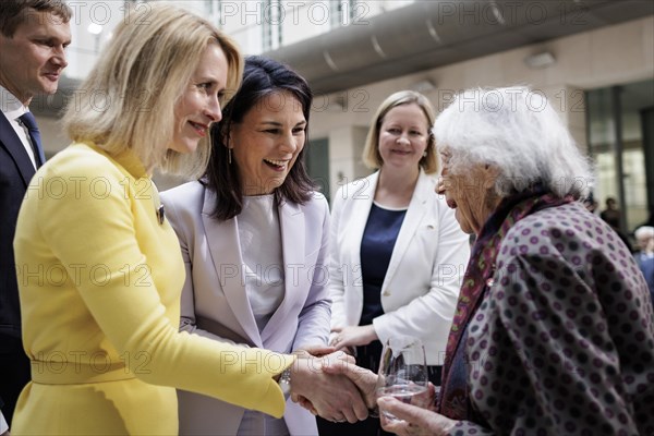 Annalena Baerbock (Alliance 90/The Greens), Federal Foreign Minister, Katja Kallas, Prime Minister of Estonia, and Margot Friedlaender, Holocaust survivor, photographed during the awarding of the Walter Rathenau Prize to Katja Kallas, in Berlin, 19 March 2024. Photographed on behalf of the Federal Foreign Office