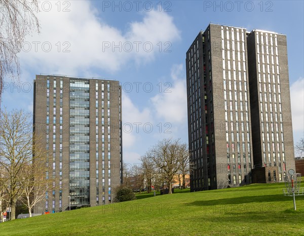 High rise tower blocks student accommodation, South Towers, University of Essex, Colchester, Essex, England, UK