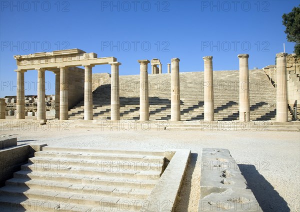 Acropolis temple and buildings, Lindos, Rhodes, Greece, Europe