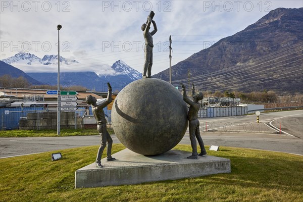 Public art object Le Visionnaire, The Visionary by Michel Favre at the roundabout in Martigny, district of Martigny, canton of Valais, Switzerland, Europe