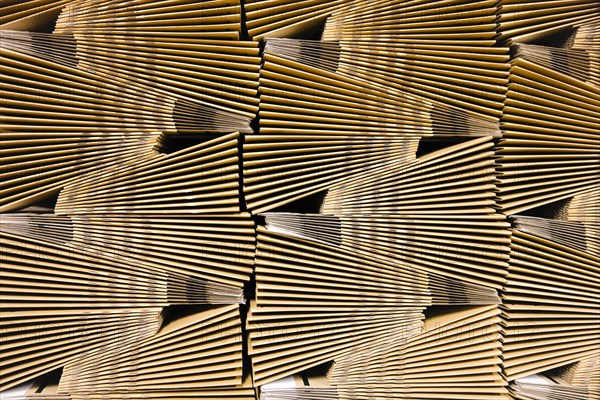 Cardboard packaging, stack of cardboard boxes for shipping in a logistics centre, Cologne, North Rhine-Westphalia, Germany, Europe