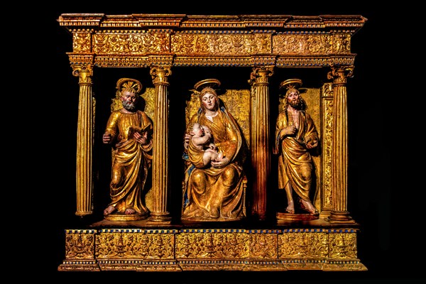 Altar of Our Lady of the Milk between St Peter and St John the Baptist, Giovanni Martini, 1534, Palazzo Patriarcale, Dioezesan Museum with the Tiepolo Galleries, 16th century, Udine, most important historical city in Friuli, Italy, Udine, Friuli, Italy, Europe