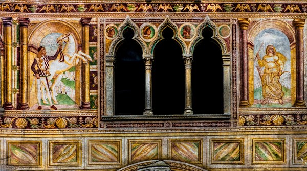 Palazzo Dipinto, facade with painted frescoes, historic city centre, Spilimbergo, Friuli, Italy, Spilimbergo, Friuli, Italy, Europe