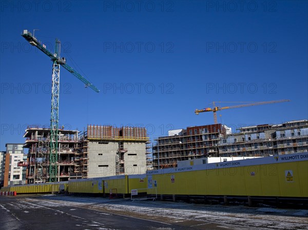 Construction site cranes for student accommodation, Wet Dock, Ipswich, Suffolk, England, UK