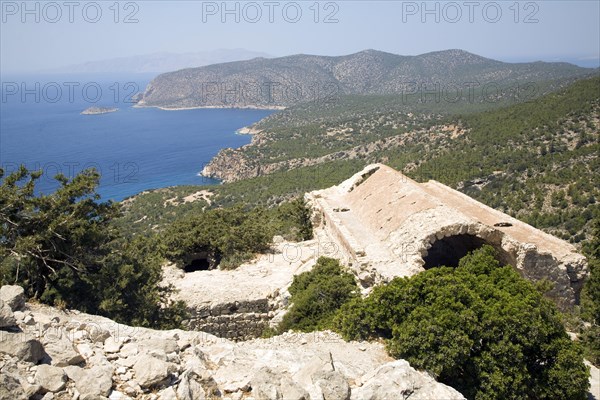 Stone vaulted church ruins, Kastrou Monolithos, Rhodes, Greece, Europe