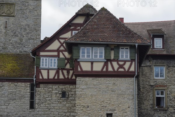 Old town near Weilertor, Kocher valley, Kocher, half-timbered house, half-timbered tower, gate tower, tower, schwaebisch hall, hohenlohe, heilbronn-franken, baden-wuerttemberg, germany