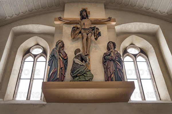 Placed on the west wall is the monumental crucifixion group from around 1510 by the carver Veit Wirsberger, St Clare's Church, Koenigstrasse 66, Nuremberg, Middle Franconia, Bavaria, Germany, Europe