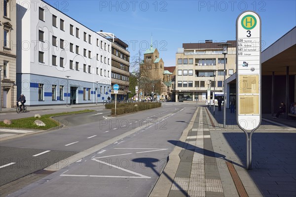 Minden bus station with bus platform 3 in Minden, Muehlenkreis Minden-Luebbecke, North Rhine-Westphalia, Germany, Europe