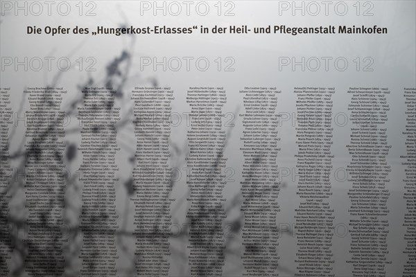 Mainkofen, Lower Bavaria, Germany, March 15th 2024, Memorial to the victims of Nazi persecution on the grounds of the Bezirksklinikum, names of the victims, Europe