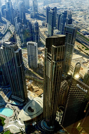 View of downtown and the city, observation deck on the Burj Khalifa, Dubai, United Arab Emirates, West Asia, Asia