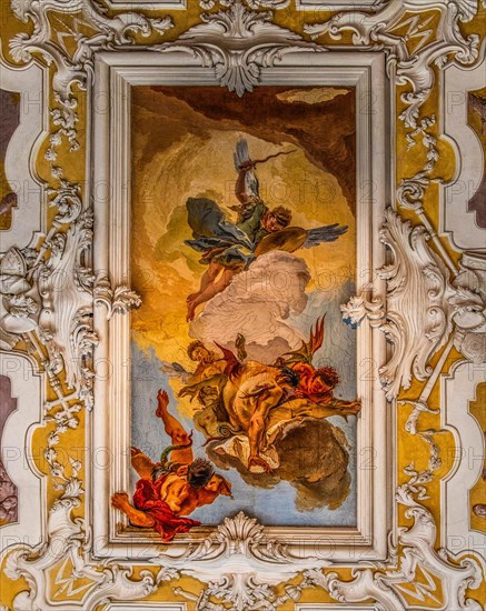 Staircase of Honour, ceiling painting: the Fall of Hell, by Giambattista Tiepolo, Palazzo Patriarcale, Dioezesan Museum with the Tiepolo Galleries, 16th century, Udine, most important historical city of Friuli, Italy, Udine, Friuli, Italy, Europe