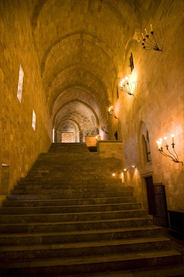 Grand staircase Palace of the Grand Masters, Rhodes, town, Rhodes, Greece, Europe