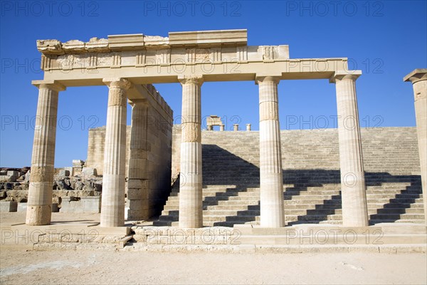 Acropolis temple and buildings, Lindos, Rhodes, Greece, Europe