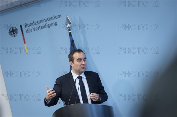 Sebastien Lecornu, French Minister of Defence, recorded during a press statement in Berlin, 22.03.2024