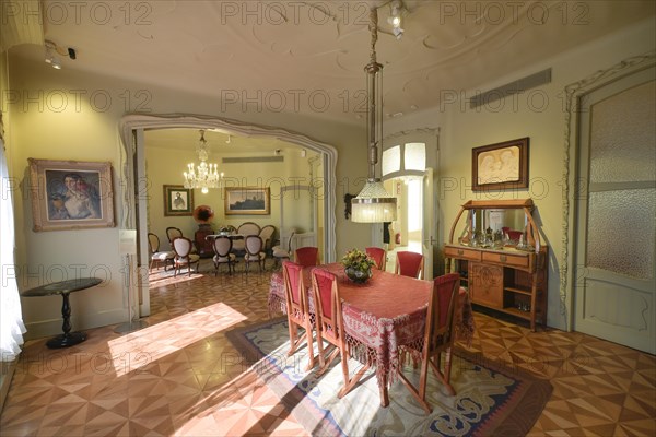 Living room, bourgeois flat, La Pedrera, Casa Mila by Antoni Gaudi, Barcelona, Catalonia, Spain, Europe
