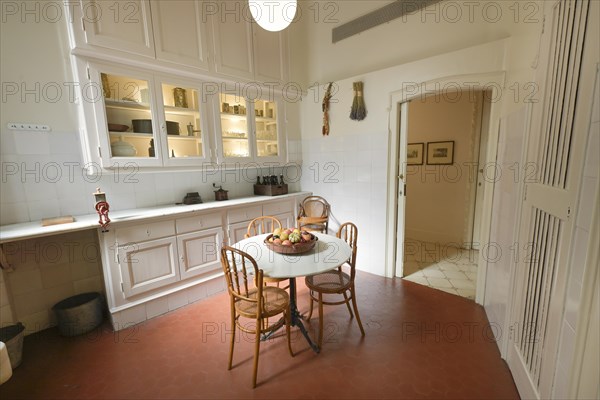 Kitchen, bourgeois flat, La Pedrera, Casa Mila by Antoni Gaudi, Barcelona, Catalonia, Spain, Europe