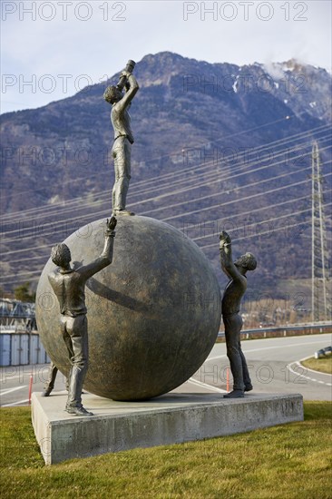 Public art object Le Visionnaire, The Visionary by Michel Favre at the roundabout in Martigny, district of Martigny, canton of Valais, Switzerland, Europe