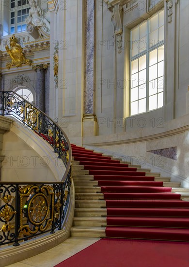 Interior view, historic staircase and window in the foyer, Bode Museum, Berlin, Germany, Europe