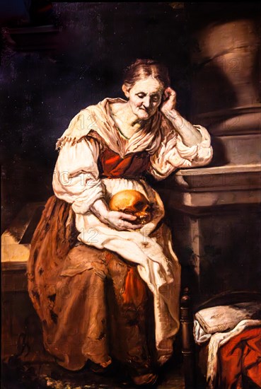 Elderly woman meditating, Antonio Carneo, oil on canvas, 17th century, Galeria d'Arte Antica, Castello di Udine, seat of the Civic Museums, Udine, most important historical city of Friuli, Italy, Udine, Friuli, Italy, Europe