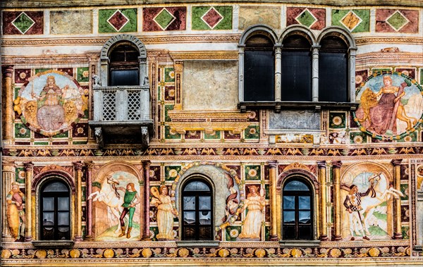 Palazzo Dipinto, facade with painted frescoes, historic city centre, Spilimbergo, Friuli, Italy, Spilimbergo, Friuli, Italy, Europe