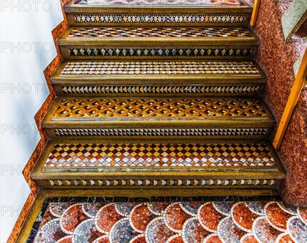 Staircase, mosaic school that produces mosaic masters, Spilimbergo, city of mosaic art, Friuli, Italy, Spilimbergo, Friuli, Italy, Europe