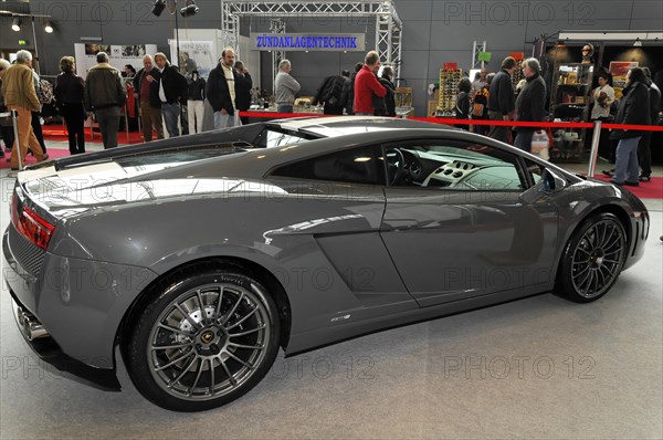 RETRO CLASSICS 2010, Stuttgart Messe, Stuttgart, Baden-Wuerttemberg, Germany, Europe, Rear view of a grey Lamborghini sports car at a car exhibition, Europe