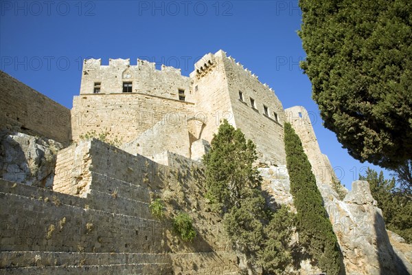 Fortress walls, Acropolis, Lindos, Rhodes, Greece, Europe