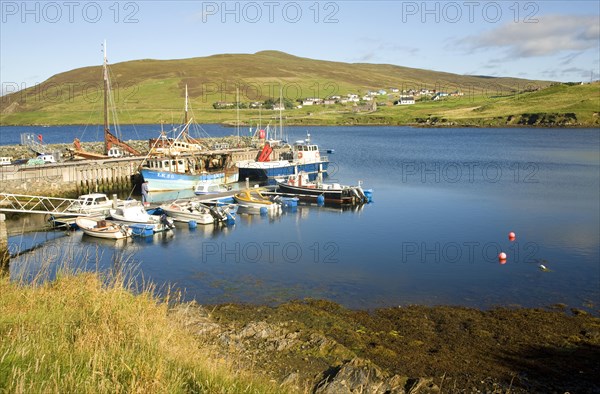 Fishing boats harbour Voe, Shetland Islands, Scotland, United Kingdom, Europe