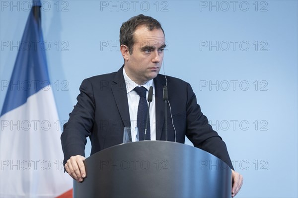 Sebastien Lecornu, French Minister of Defence, recorded during a press statement in Berlin, 22.03.2024