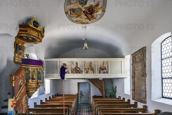 The gallery, St Leonhard's Filial Church, Boerwang, Allgaeu, Swabia, Bavaria, Germany, Europe