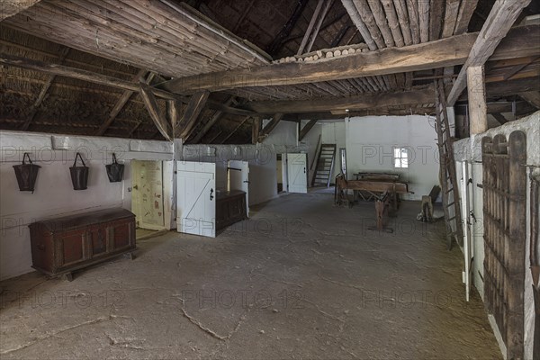 Living quarters and cattle sheds in a historic farmhouse from the 19th century, Schwerin-Muess Open-Air Museum of Folklore, Mecklenburg-Western Pomerania, Germany, Europe
