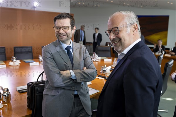 Marco Buschmann, Federal Minister of Justice, with Steffen Saebisch, State Secretary at the Federal Ministry of Finance, BMF, on the sidelines of a cabinet meeting. Berlin, 20 March 2024