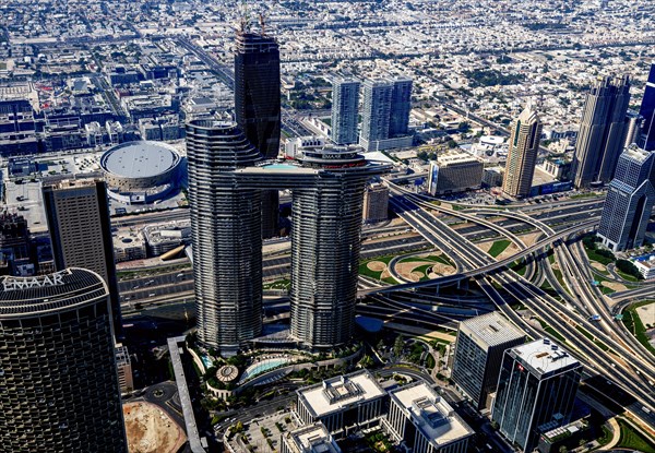 View of downtown and the city, observation deck on the Burj Khalifa, Dubai, United Arab Emirates, West Asia, Asia