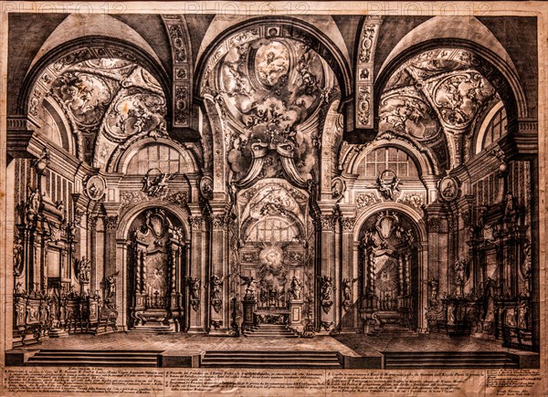 Presbiterium and choir of the Cathedral of Udine, Andrea Zucchi, etching, 17th century, Galeria d'Arte Antica, Castello di Udine, seat of the State Museums, Udine, most important historical city of Friuli, Italy, Udine, Friuli, Italy, Europe