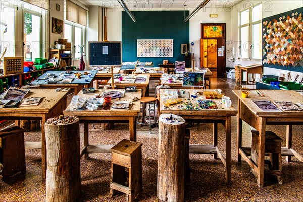 Training room, mosaic school that produces mosaic masters, Spilimbergo, city of mosaic art, Friuli, Italy, Spilimbergo, Friuli, Italy, Europe