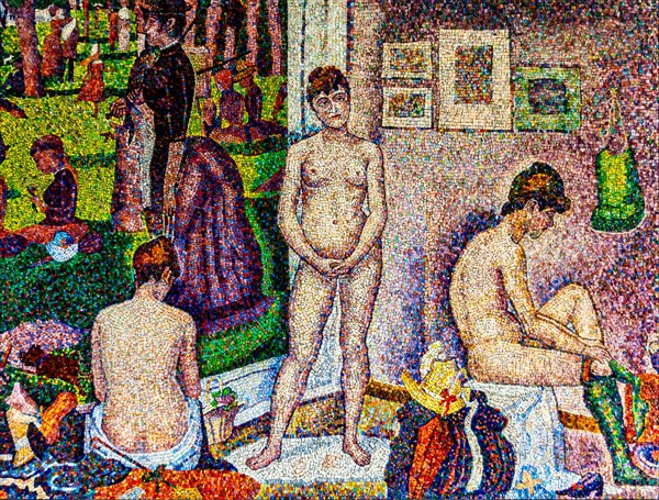 The models, homage to George Seurat, mosaic school that produces mosaic masters, Spilimbergo, city of mosaic art, Friuli, Italy, Spilimbergo, Friuli, Italy, Europe