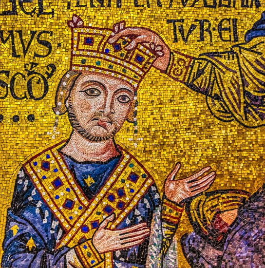King David, mosaic copy, Monreale Cathedral, Palermo, mosaic school that produces mosaic masters, Spilimbergo, city of mosaic art, Friuli, Italy, Spilimbergo, Friuli, Italy, Europe