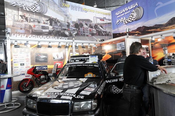RETRO CLASSICS 2010, Stuttgart Messe, A rally team stand with vehicle and merchandising products, Stuttgart Messe, Stuttgart, Baden-Wuerttemberg, Germany, Europe