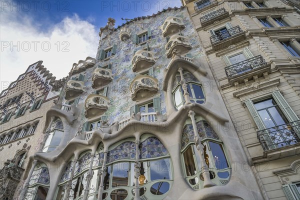 Facade, balconies, Casa Batllo, apartment building by Antoni Gaudi, Passeig de Gracia, Barcelona, Catalonia, Spain, Europe